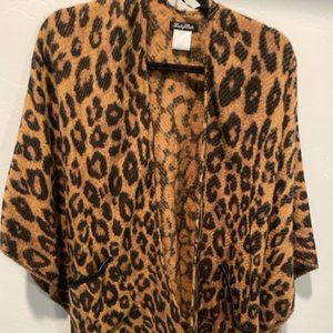Cheetah Poncho with leather trim